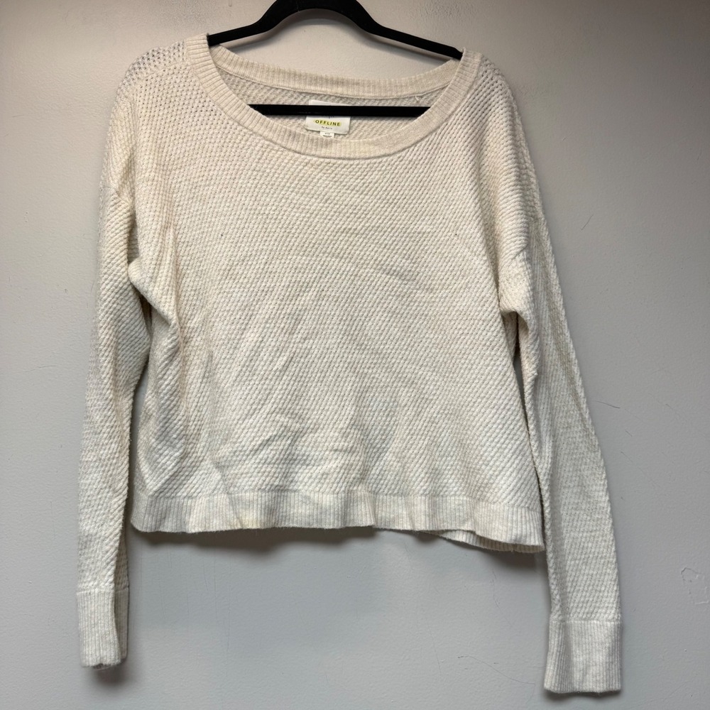 OFFLINE by Aerie Sweater Womens Small Cream Good Alpaca Blend Textured Cropped